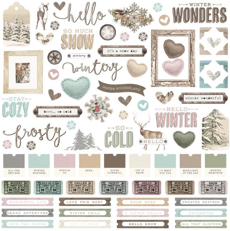Simple Vintage Winter Woods . Cardstock Stickers
