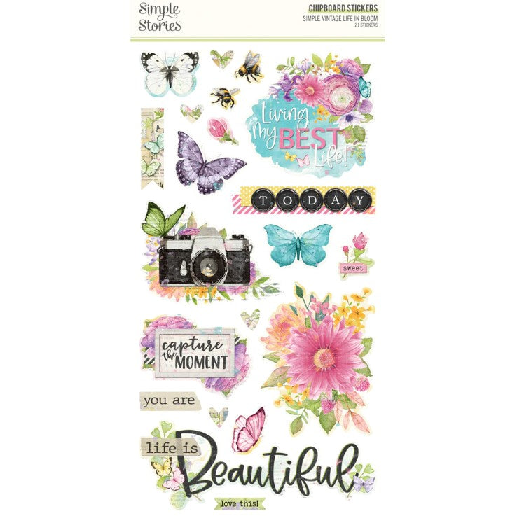 Simple Vintage Life In Bloom . Chipboard Stickers