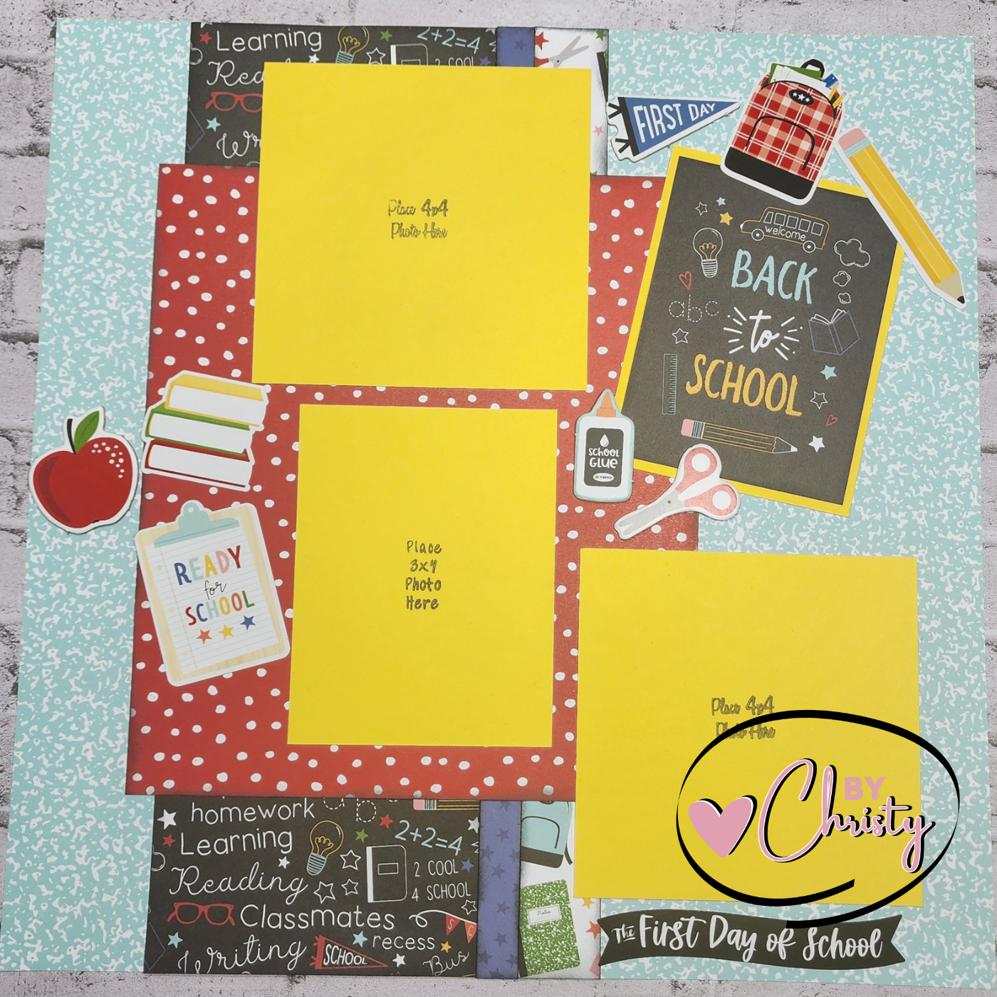 Custom . Back to School Single Page 12 x 12 Scrapbook Layout