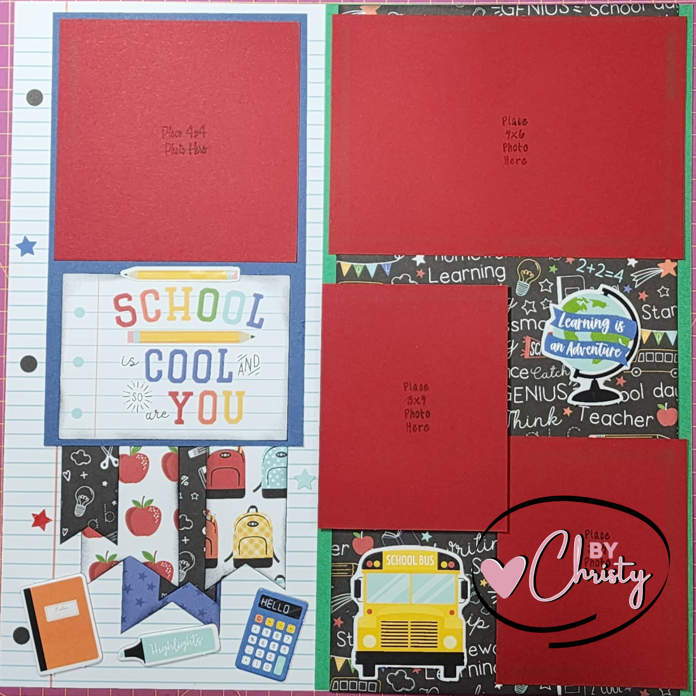 Custom . School is Cool Single Page 12 x 12 Scrapbook Layout