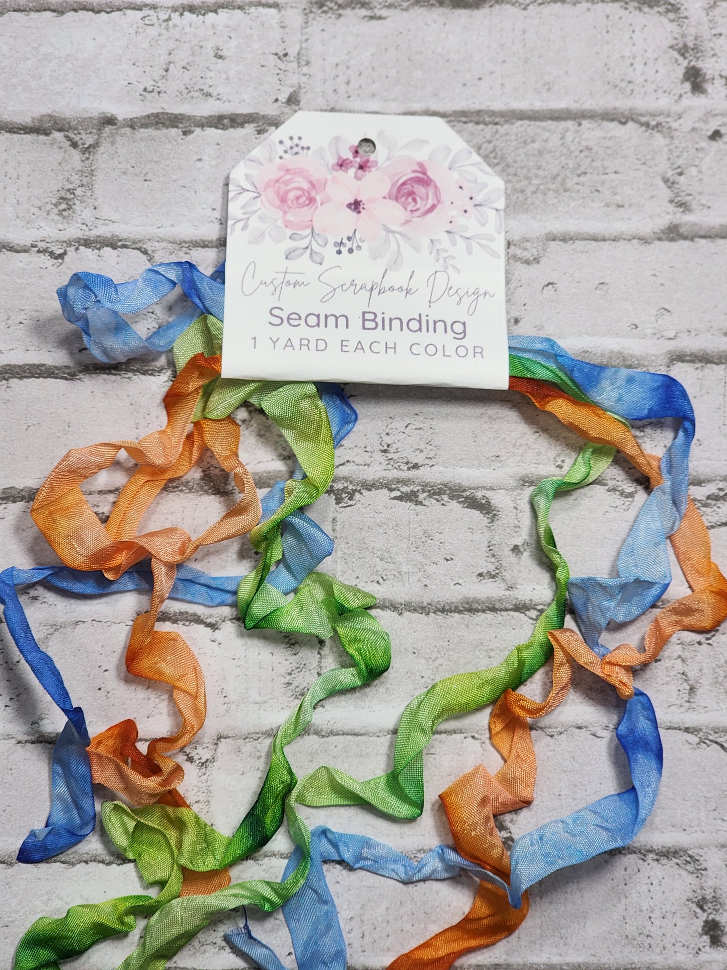 Seam Binding . Crinkled Custom Dyed Blue/Green/Orange