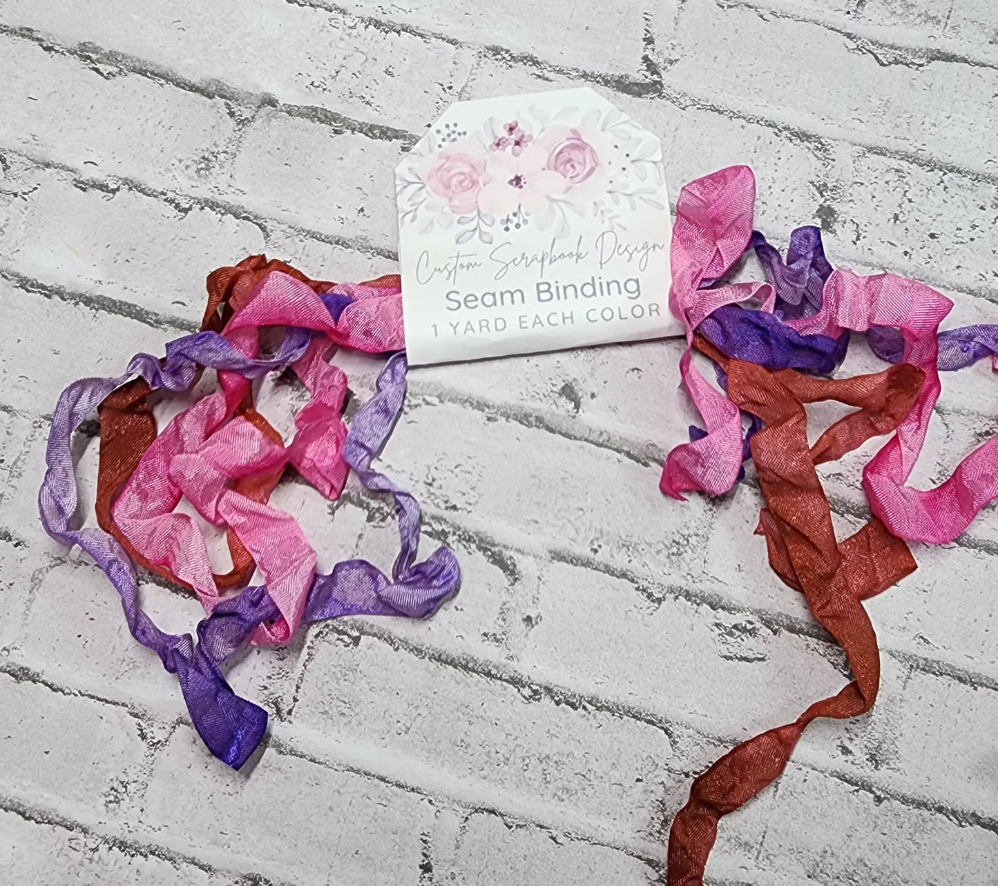 Seam Binding . Crinkled Custom Dyed Pinks