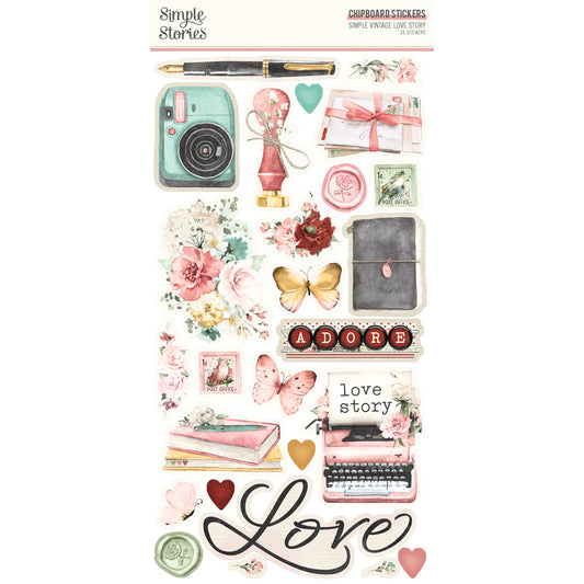 Simple Vintage Love Story . Chipboard Stickers