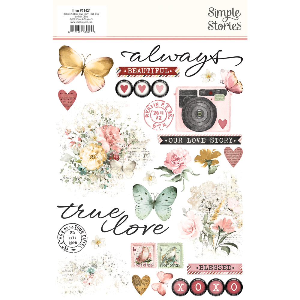 Simple Vintage Love Story . Rub Ons