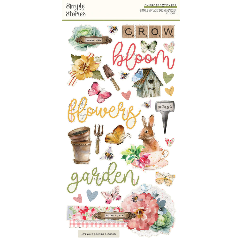 Simple Vintage Spring Garden . Chipboard Stickers