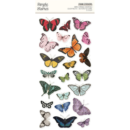 Simple Vintage Essentials Color Palette Butterfly & Floral . Foam Stickers
