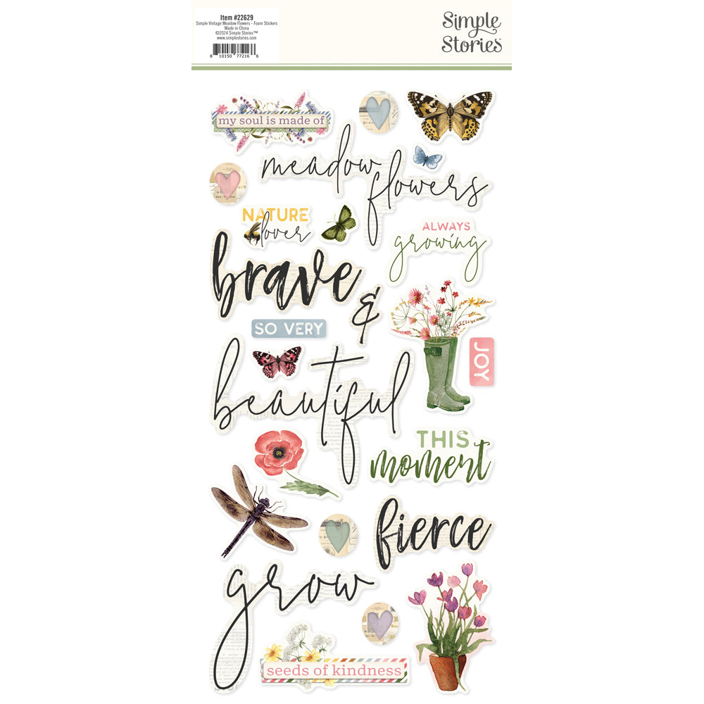 Simple Vintage Meadow Flowers . Foam Stickers