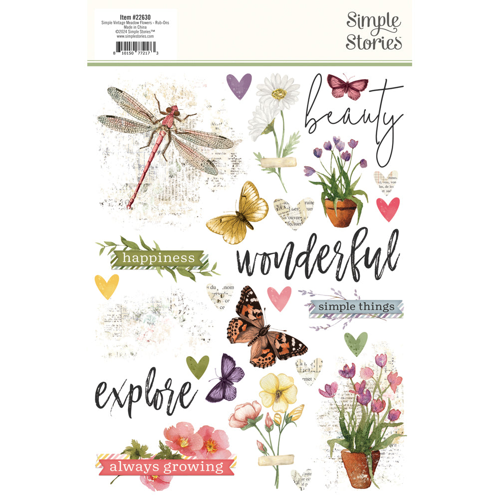 Simple Vintage Meadow Flowers . Rub Ons