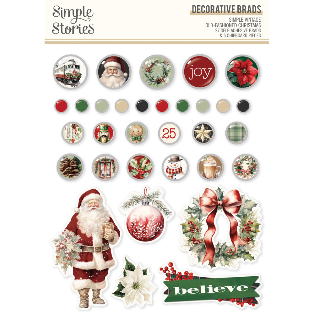 Simple Vintage Old-Fashioned Christmas . Decorative Brads