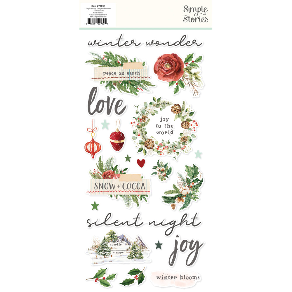 Simple Vintage Evergreen Memories . Foam Stickers