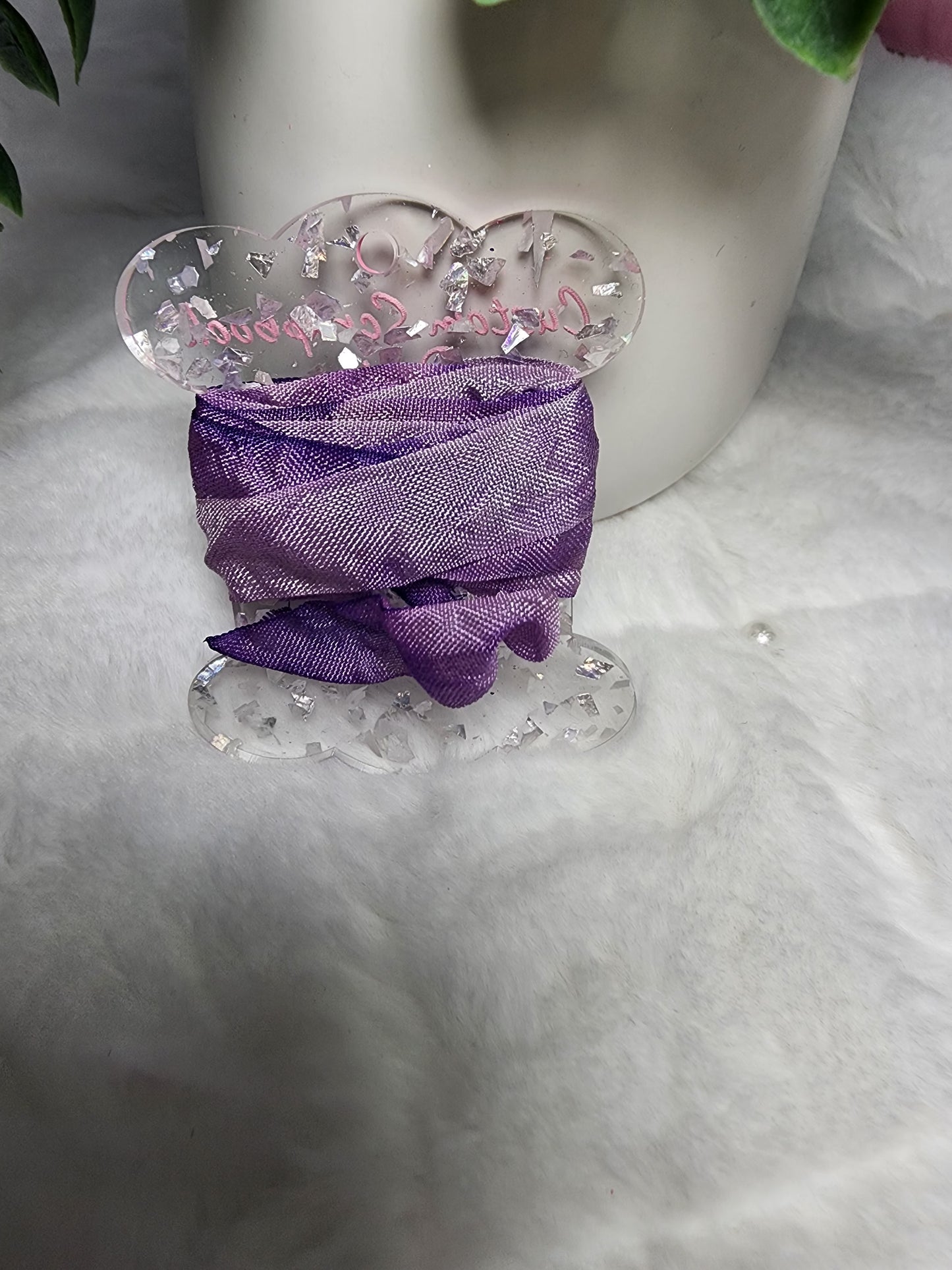Small Acrylic Clear Sparkle with Purple . Ribbon Keeper
