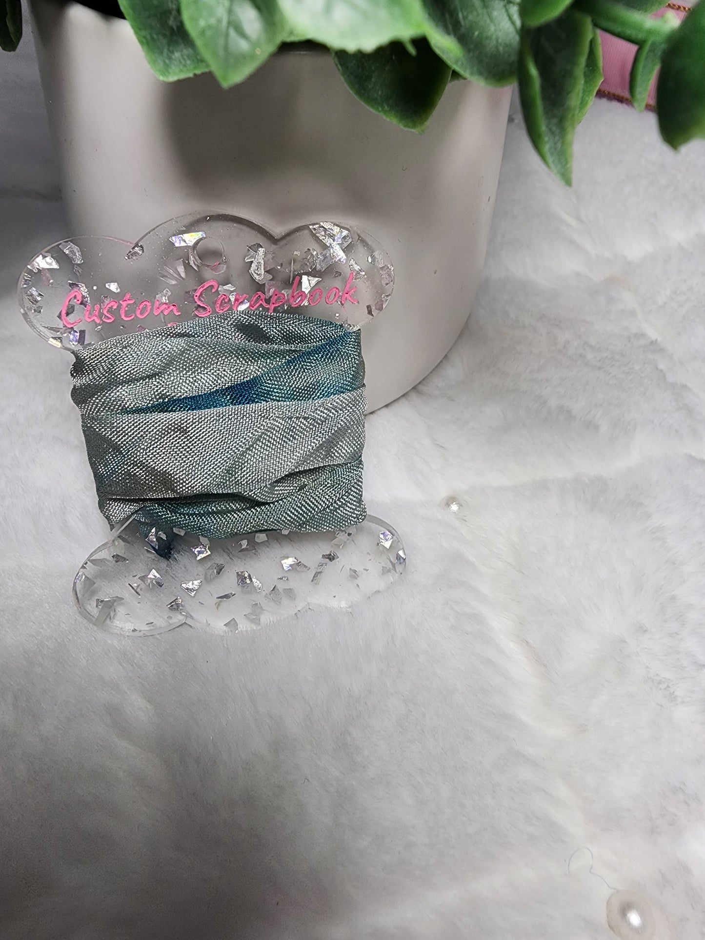 Small Acrylic Clear Sparkle with Blue . Ribbon Keeper