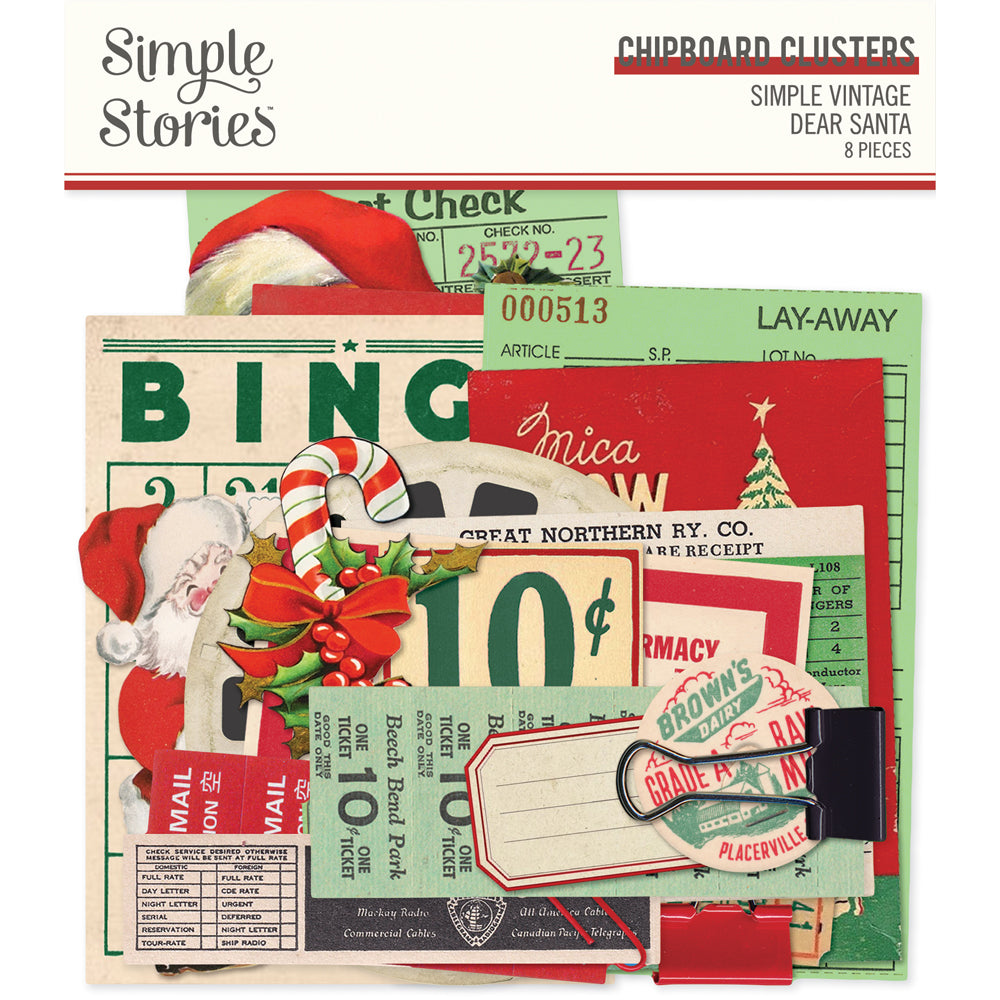 Simple Vintage Dear Santa . Chipboard Clusters