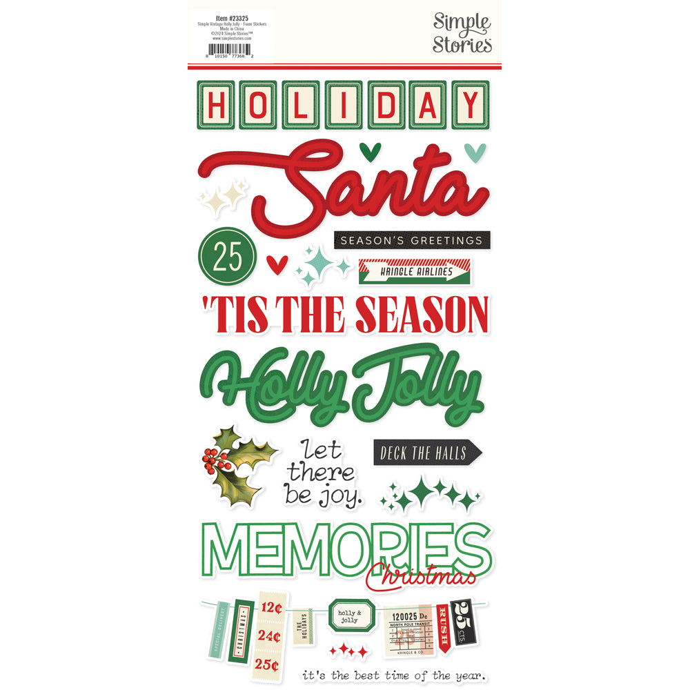 Simple Vintage Holly Jolly . Foam Stickers