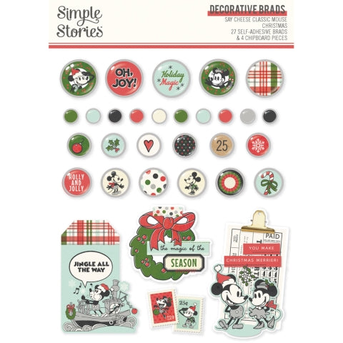 Say Cheese Classic Mouse Christmas . Decorative Brads
