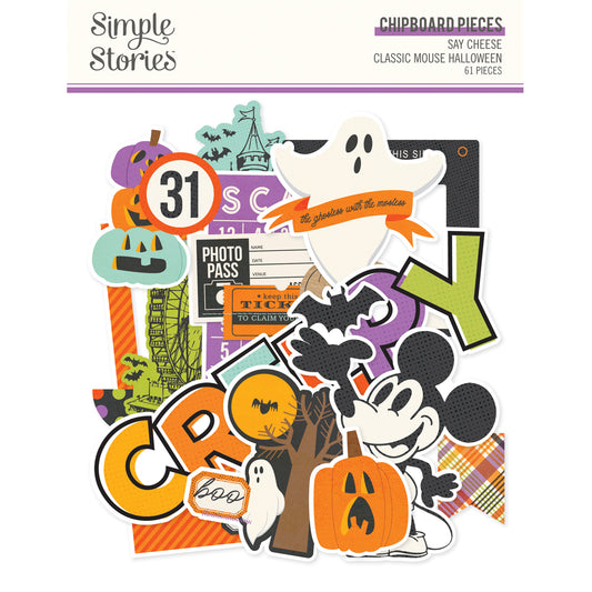 Say Cheese Classic Mouse Halloween . Chipboard Pieces