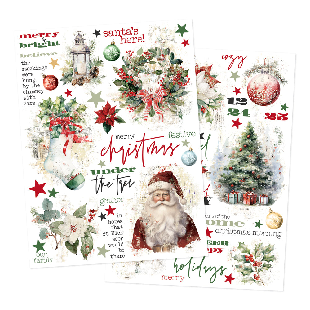 Simple Vintage Old-Fashioned Christmas . Rub Ons