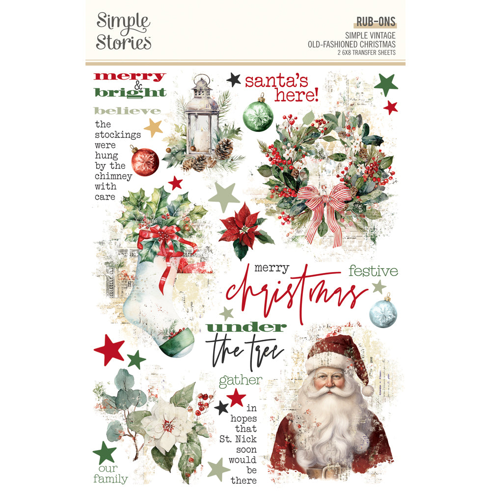 Simple Vintage Old-Fashioned Christmas . Rub Ons