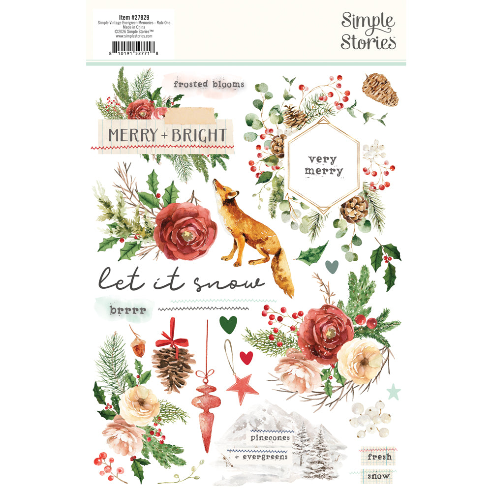 Simple Vintage Evergreen Memories . Rub Ons