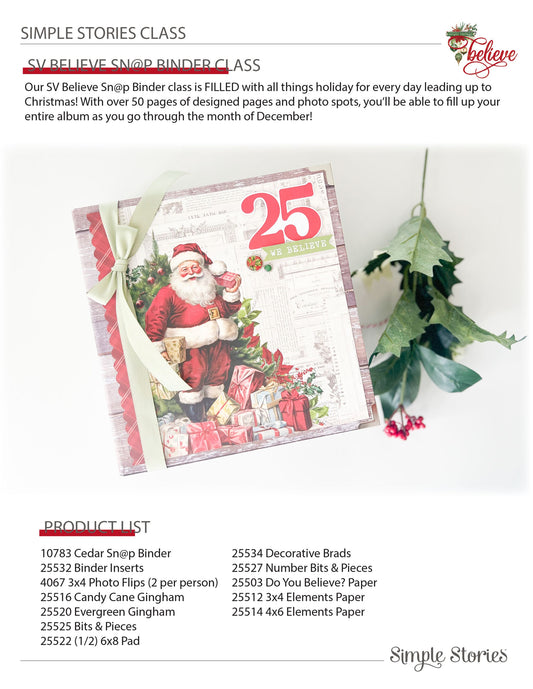 Simple Vintage Believe 6 x 8 Snap Binder . Instructions Only