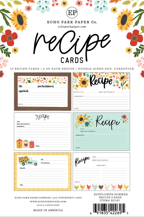 Sunflower Summer. Recipe Cards