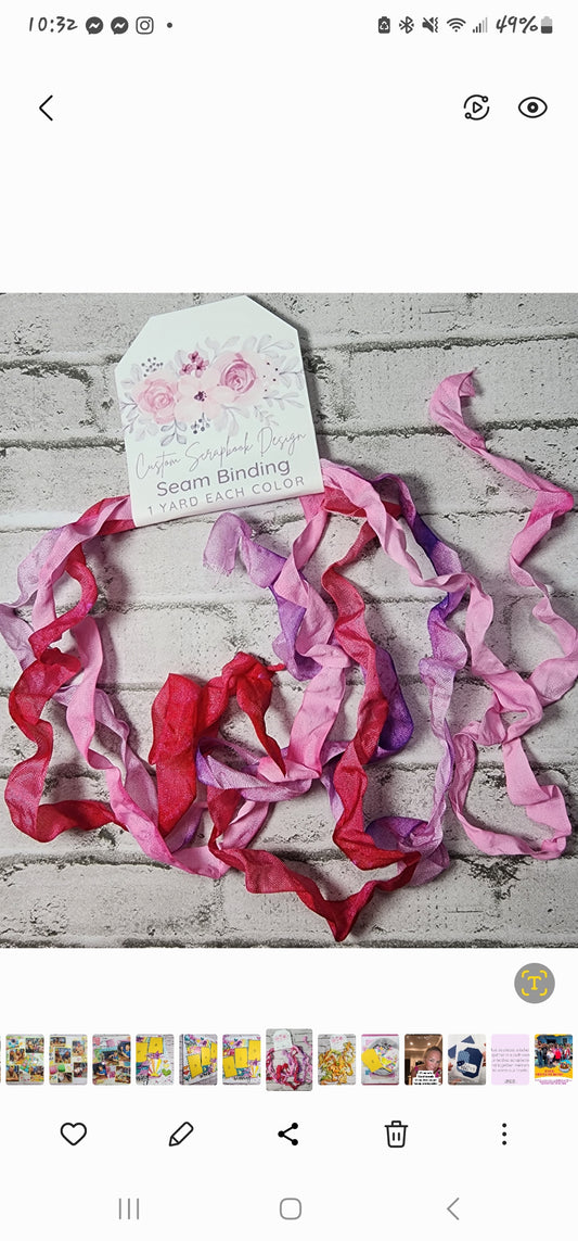 Seam Binding . Crinkled  Custom Dyed Pinks