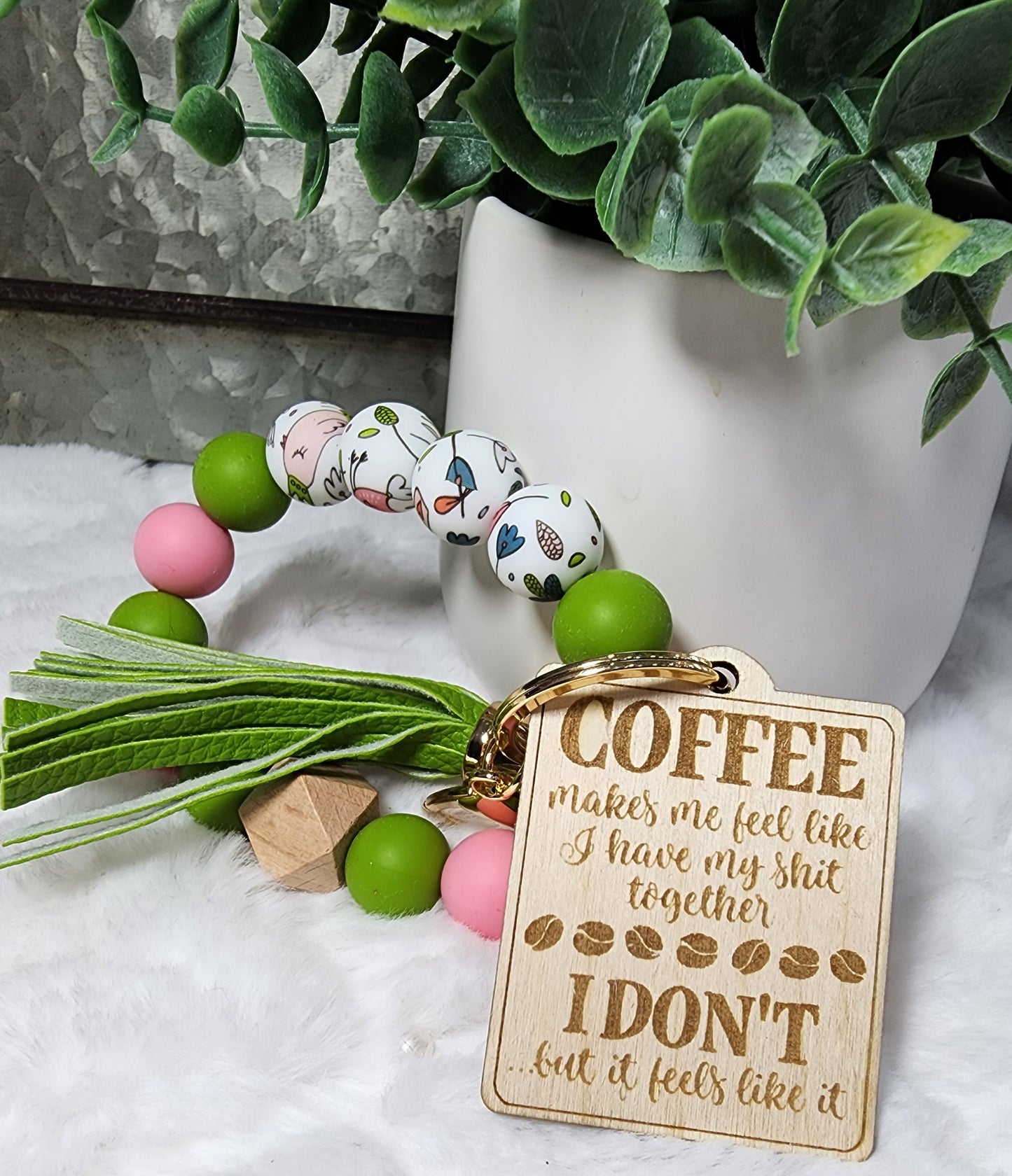 Coffee Themed Keychain . Wristlets