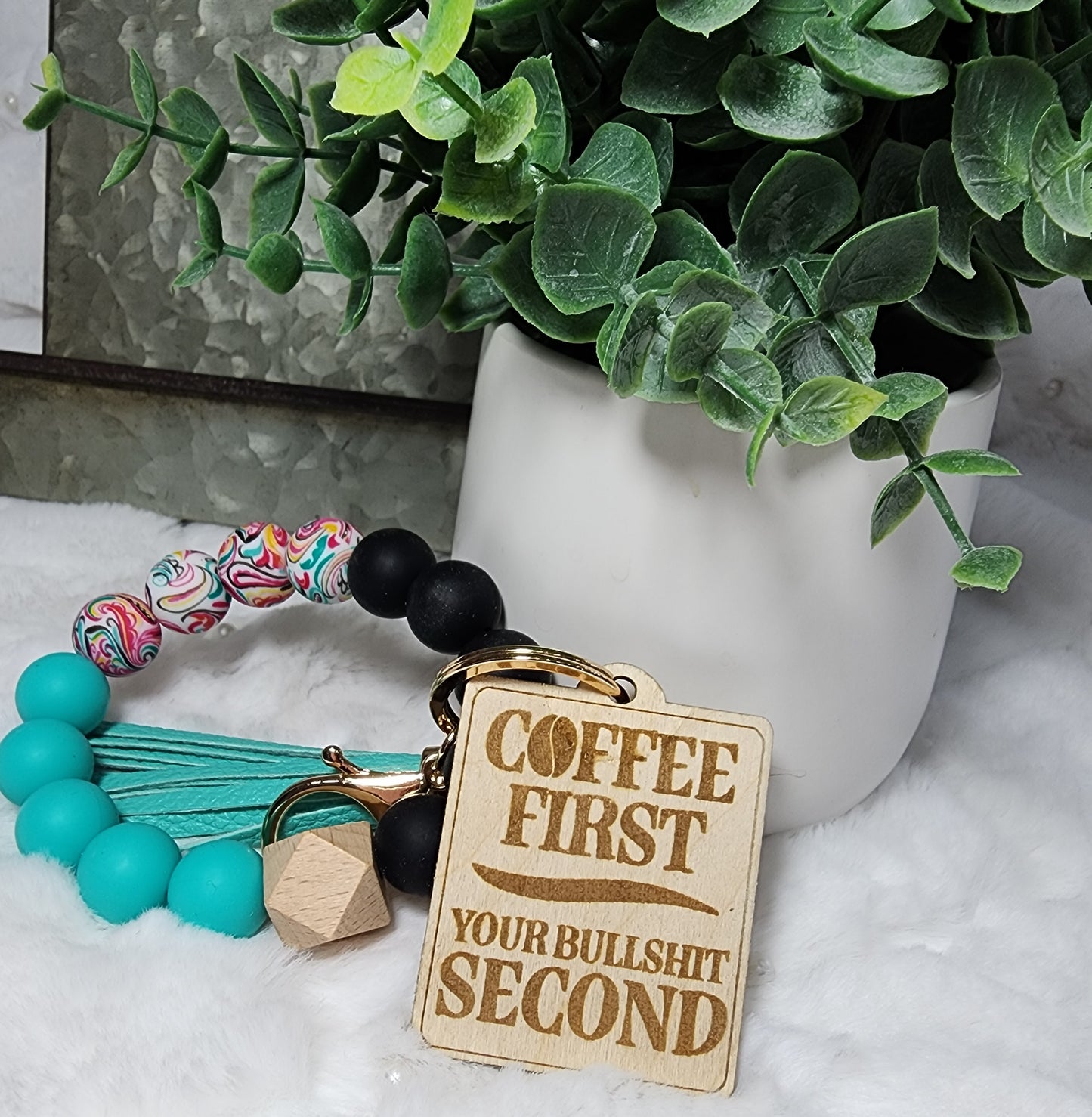 Coffee Themed Keychain . Wristlets